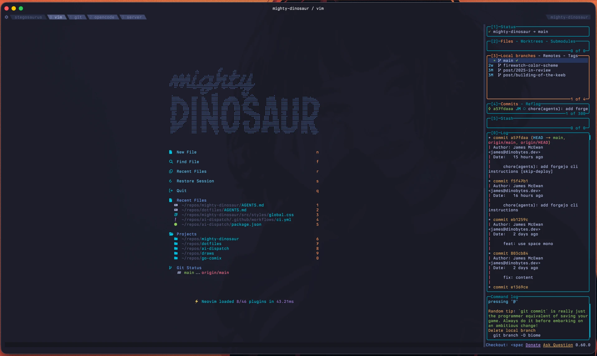 Macintosh desktop with a terminal window containing the neovim editor